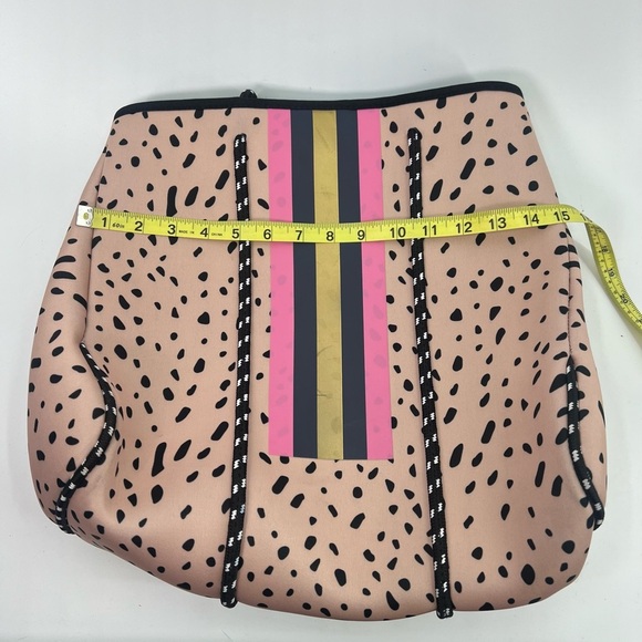 Large Neoprene Tote Bag and Wristlet Spring Fawn Blush Dots Pink Navy Stripes - Picture 9 of 15